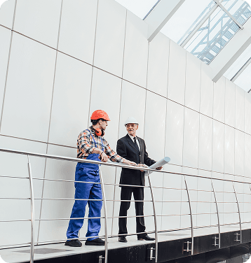 Construction workers on a modern building platform
