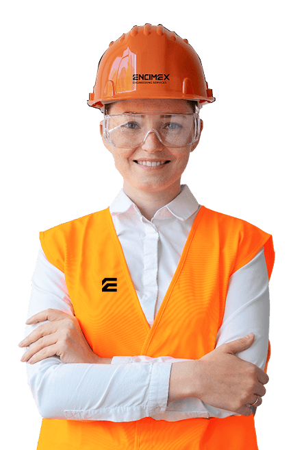 Engineer with orange safety helmet and vest